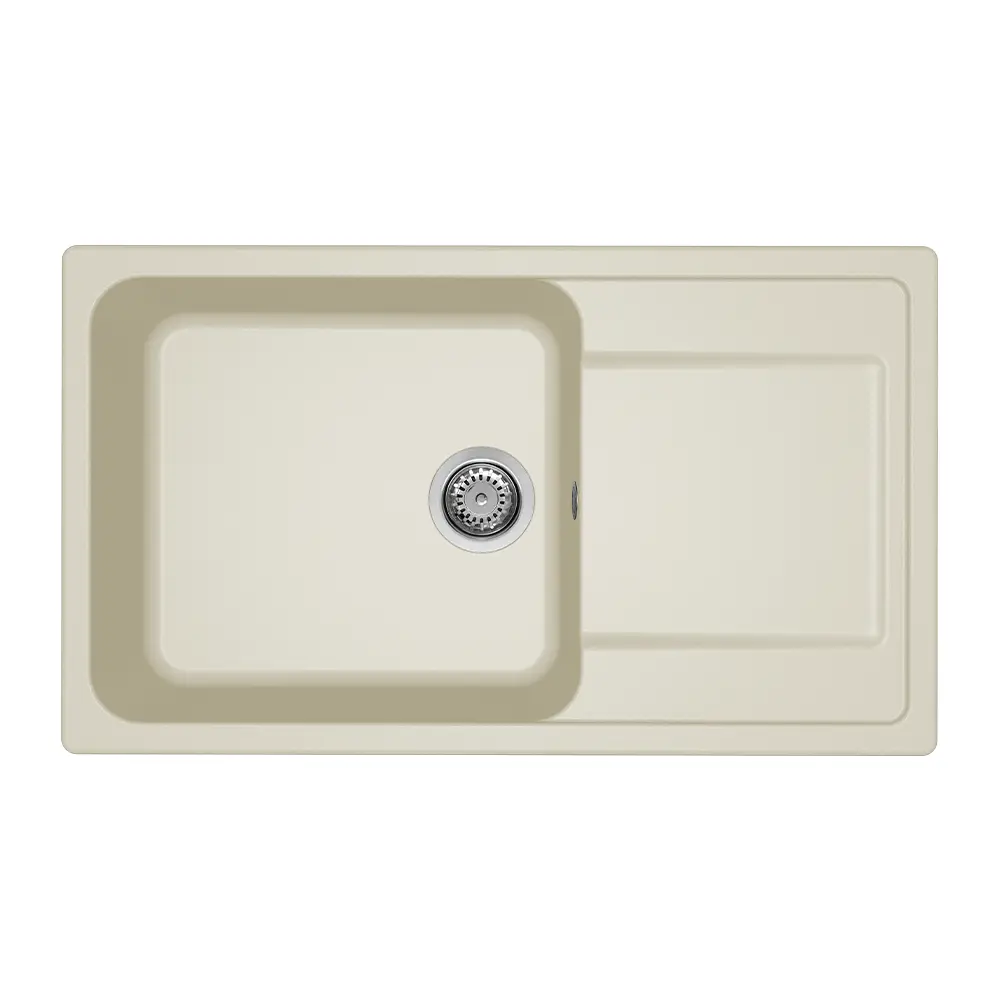 Elleci lavello da cucina 1 vasca con gocciolatoio 86x50cm in granitek bianco antico installazione sopratop | Life 410