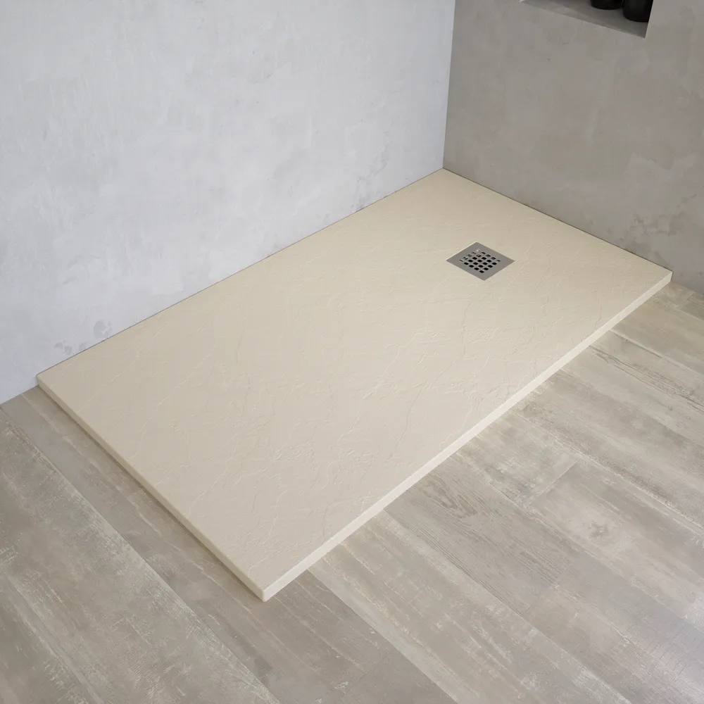 Piatto doccia rettangolare 90x120 cm in marmoresina avorio effetto pietra h3 cm | Milos Piatto doccia rettangolare 90x120 cm in marmoresina avorio effetto pietra h3 cm | Milos