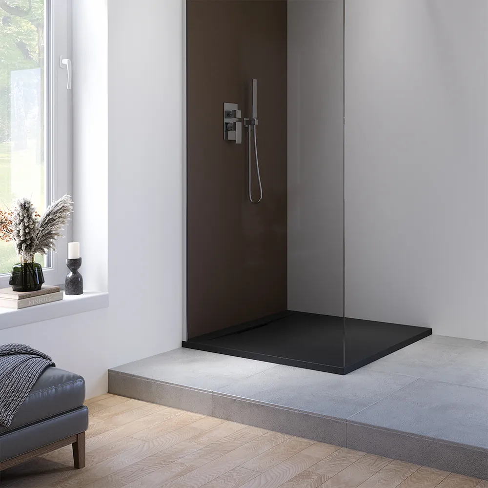 Piatto doccia 90x90 cm in marmoresina nero effetto pietra | Paros Piatto doccia 90x90 cm in marmoresina nero effetto pietra | Paros