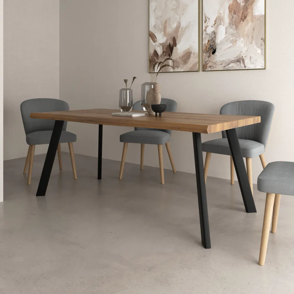 Tavolo rettangolare 180x90cm top in MDF 50mm rovere scuro e gambe in acciaio nero | Finn Tavolo rettangolare 180x90cm top in MDF 50mm rovere scuro e gambe in acciaio nero | Finn