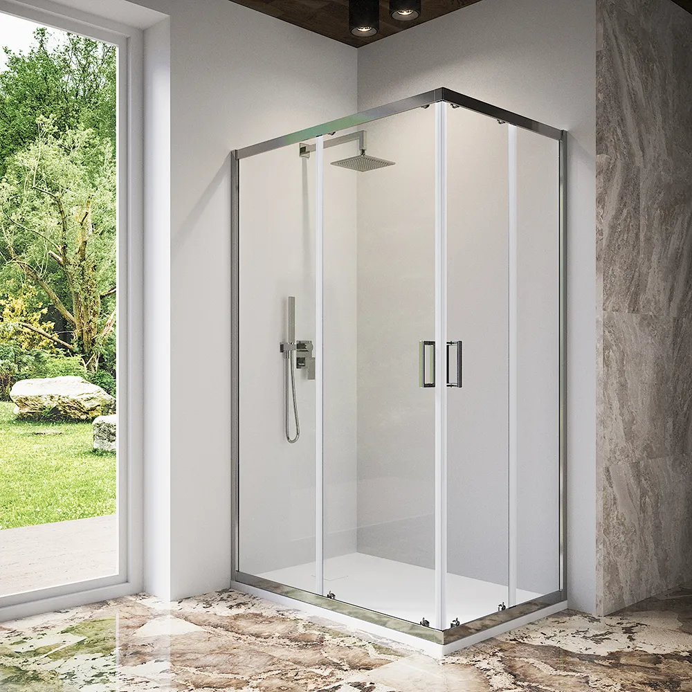 Box doccia 80x120 cm angolare scorrevole profili cromati vetro 6mm trasparente h185 | Tonga Box doccia 80x120 cm angolare scorrevole profili cromati vetro 6mm trasparente h185 | Tonga