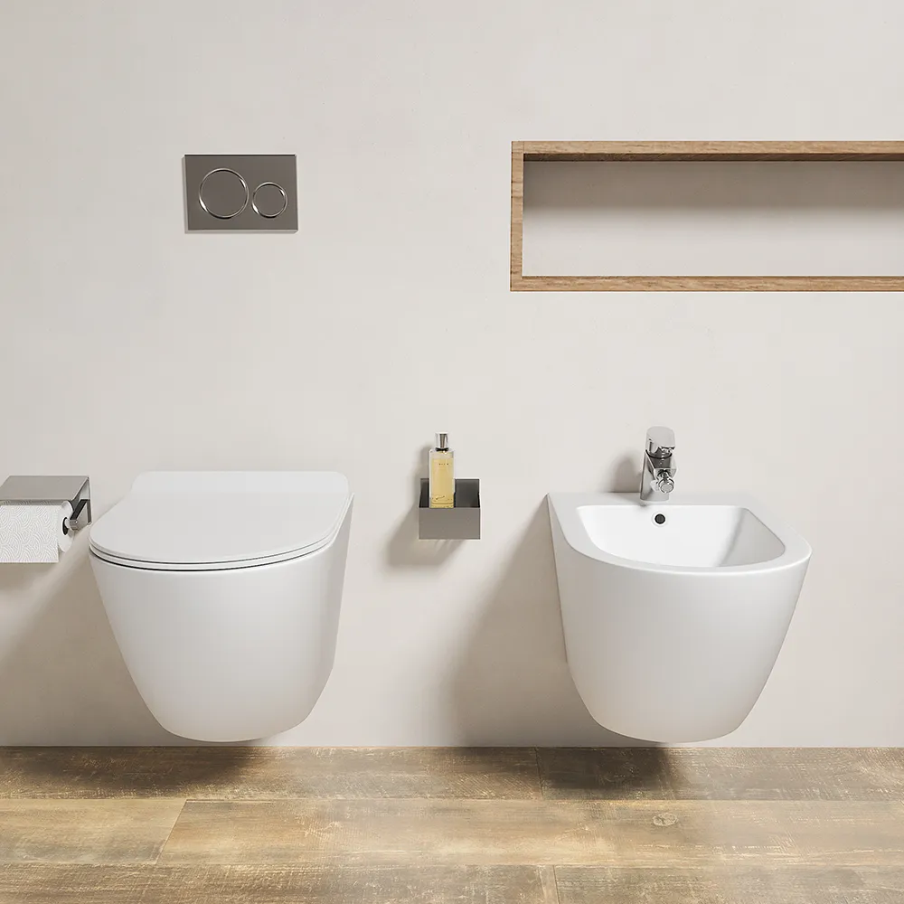 Sanitari sospesi in ceramica bianco opaco rimless sedile con chiusura rallentata | Parigi Sanitari sospesi in ceramica bianco opaco rimless sedile con chiusura rallentata | Parigi