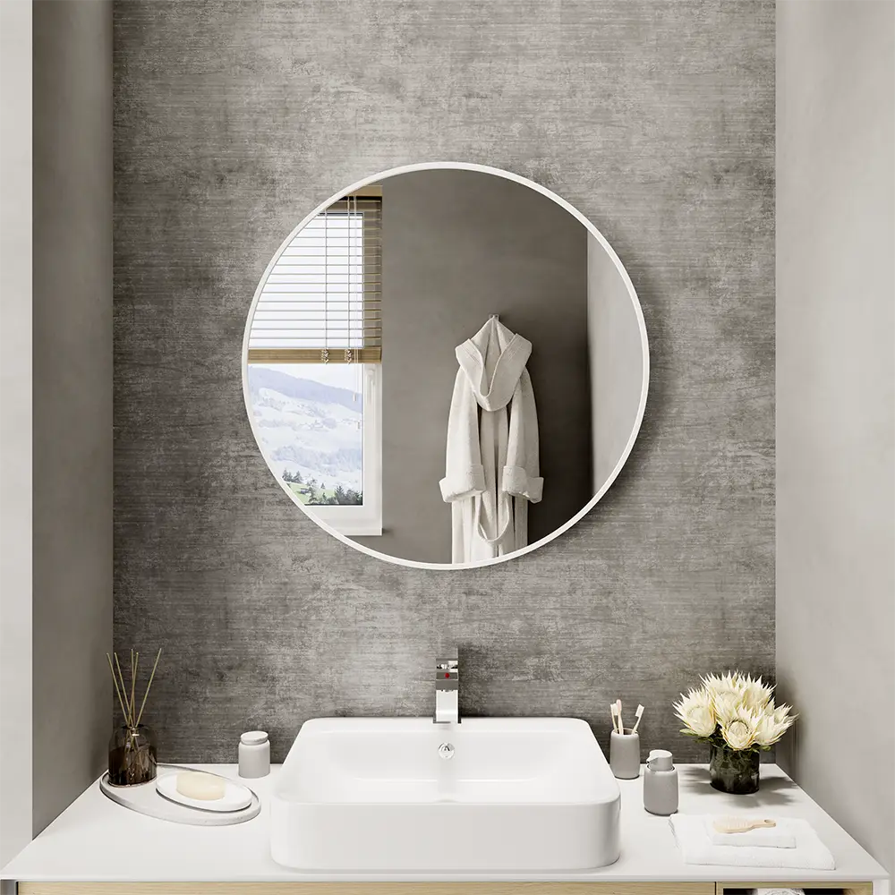 Specchio tondo Ø 60 cm con cornice bianco opaco Specchio tondo Ø 60 cm con cornice bianco opaco