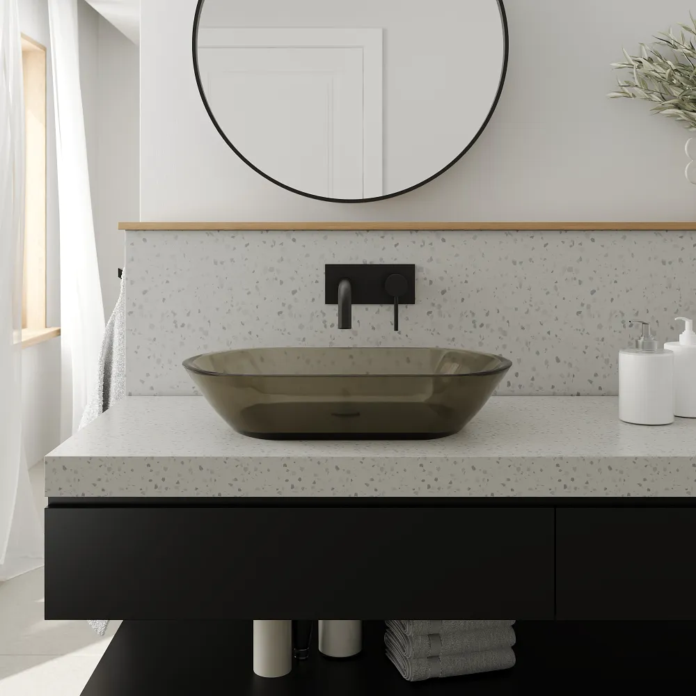 Lavabo da appoggio in vetro trasparente 56x36x11 cm colore marrone | Aurea