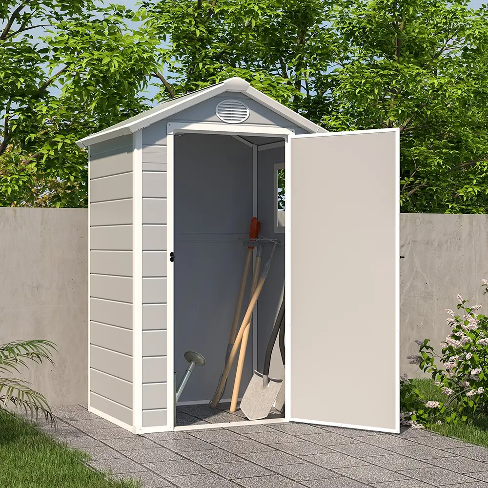 Casetta da giardino in polipropilene grigio 1,34x1,04xh2,04m - 33kg - 1,39 metri quadri Casetta da giardino in polipropilene grigio 1,34x1,04xh2,04m - 33kg - 1,39 metri quadri