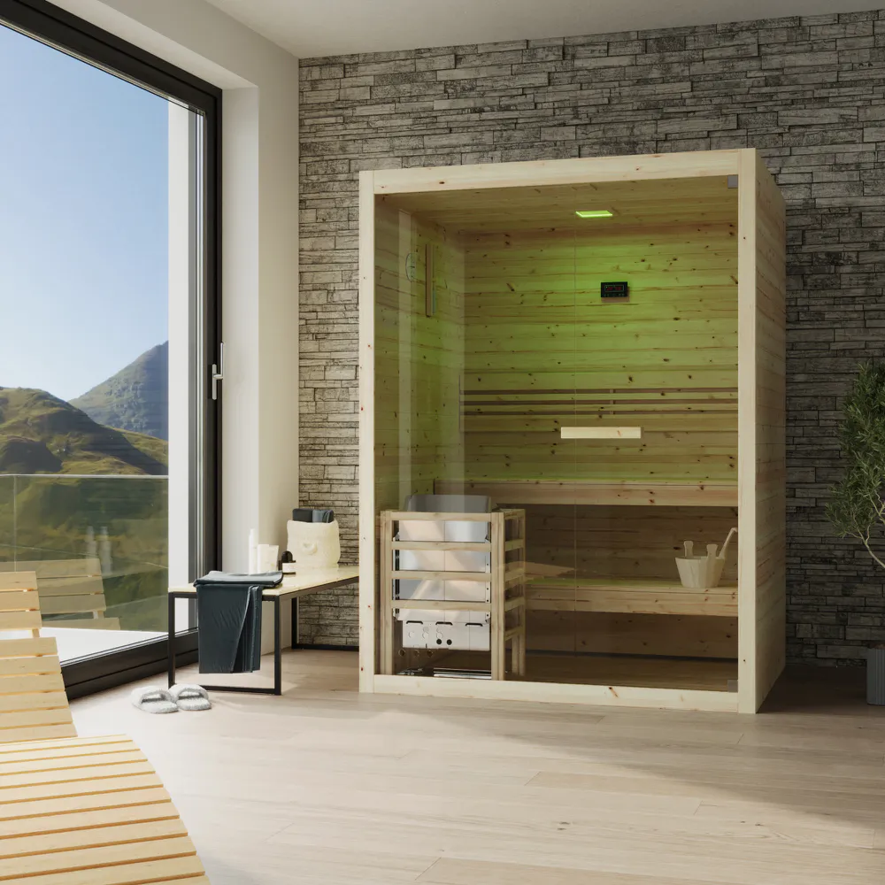 Sauna finlandese da interno 2 persone 120x120cm h200 in legno di abete | Nirva Sauna finlandese da interno 2 persone 120x120cm h200 in legno di abete | Nirva