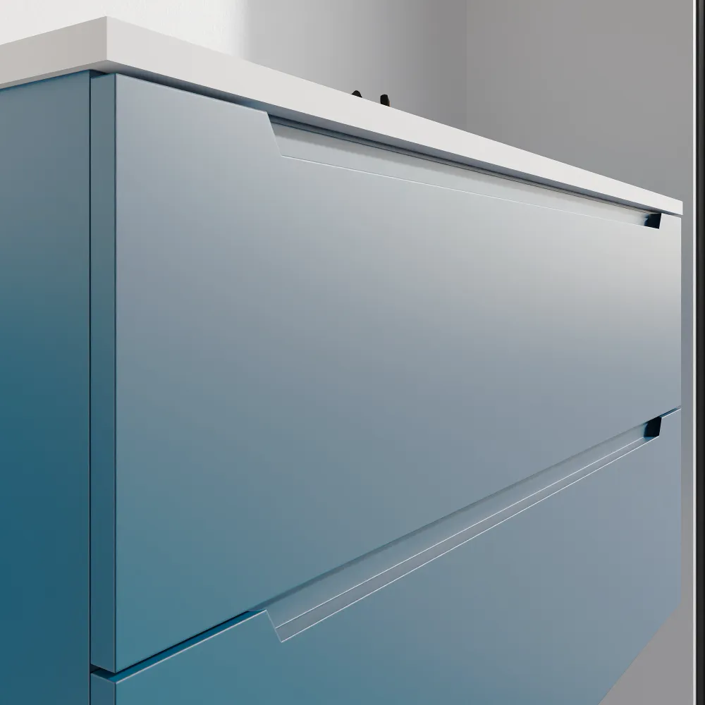 Mobile bagno sospeso 90cm dusk blue due cassetti soft-close con lavabo bianco opaco | Bako