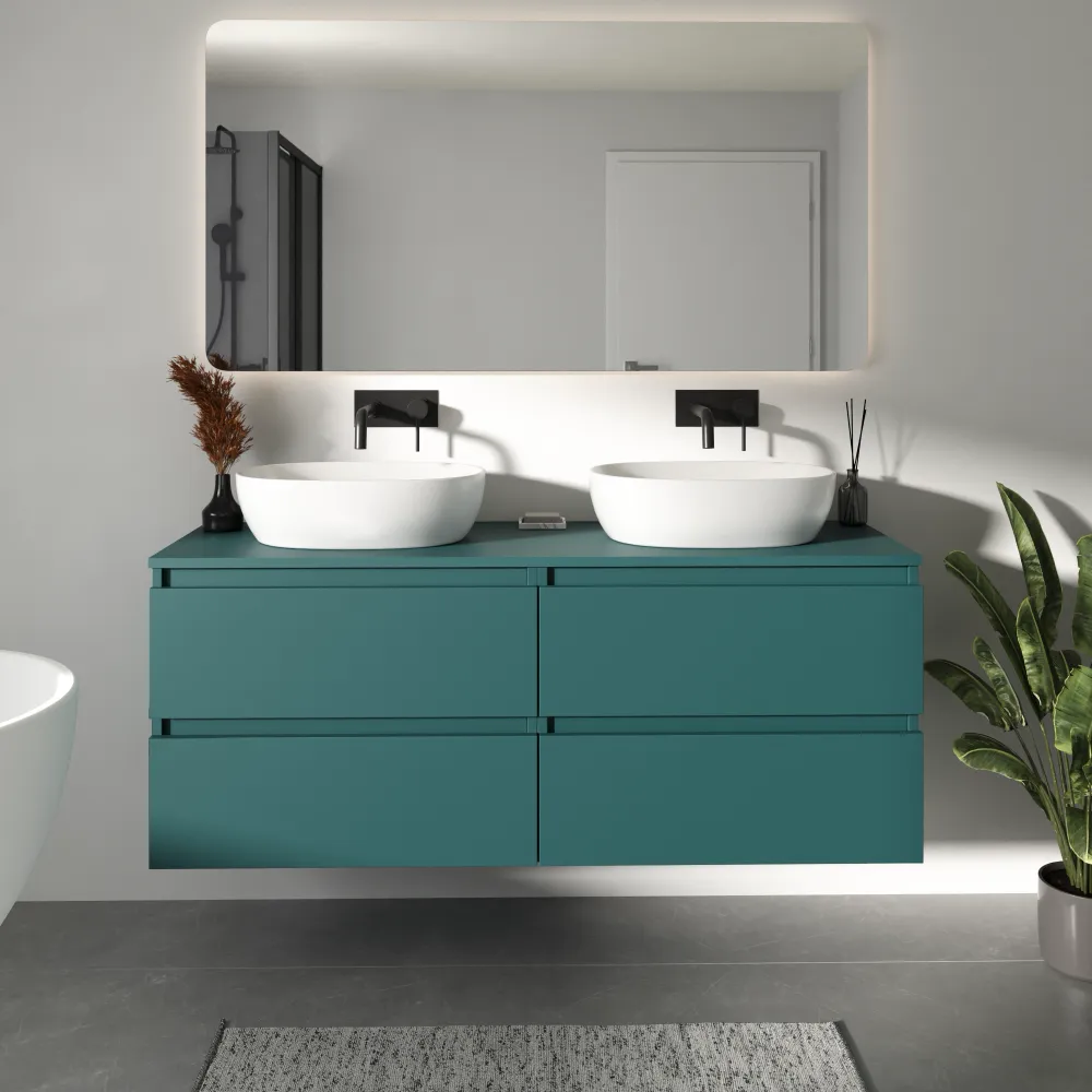 Mobile bagno sospeso 140cm due cassetti petrol con top | Hexa