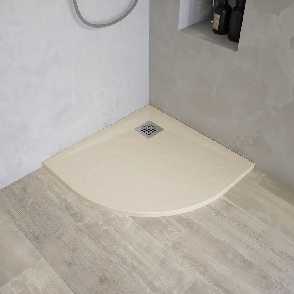 Piatto doccia semicircolare 90x90 cm in marmoresina avorio effetto pietra h3 cm | Milos Piatto doccia semicircolare 90x90 cm in marmoresina avorio effetto pietra h3 cm | Milos
