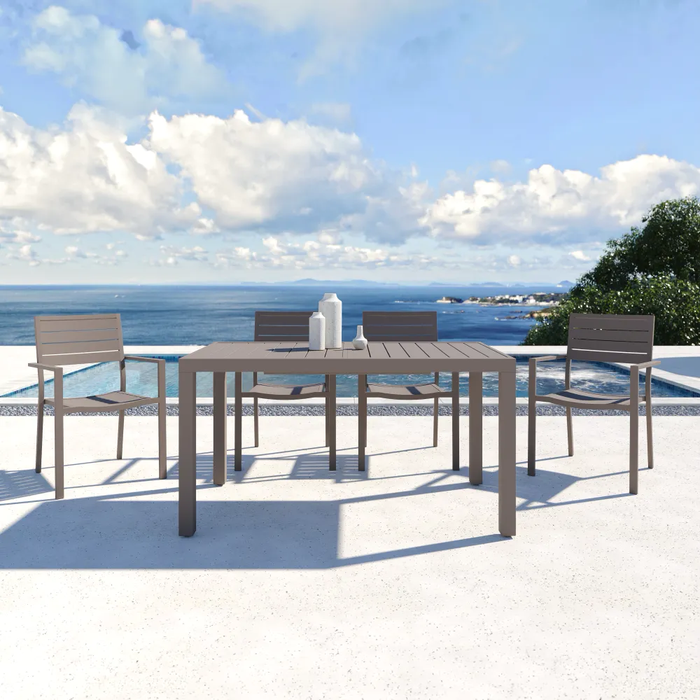 Tavolo da esterno rettangolare in alluminio tortora allungabile 140/210x77xh75cm con top a doghe | Marel