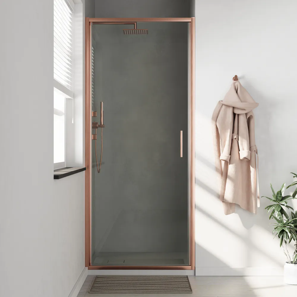 Porta doccia 75cm con apertura a battente profili slim rame spazzolato vetro 6mm trasparente anticalcare h190 | Portofino