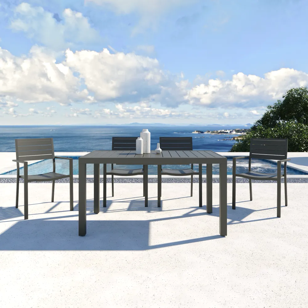 Tavolo da esterno rettangolare in alluminio tortora allungabile 140/210x77xh75cm con top a doghe | Marel