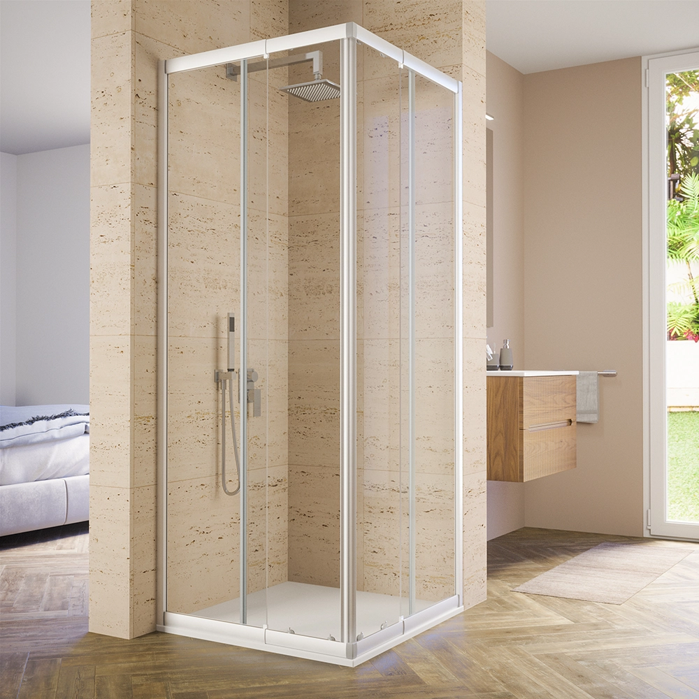 Box doccia estensibile 70-90x70-90 cm vetro 6mm trasparente con profili in alluminio anodizzato| Nuuk Box doccia estensibile 70-90x70-90 cm vetro 6mm trasparente con profili in alluminio anodizzato| Nuuk