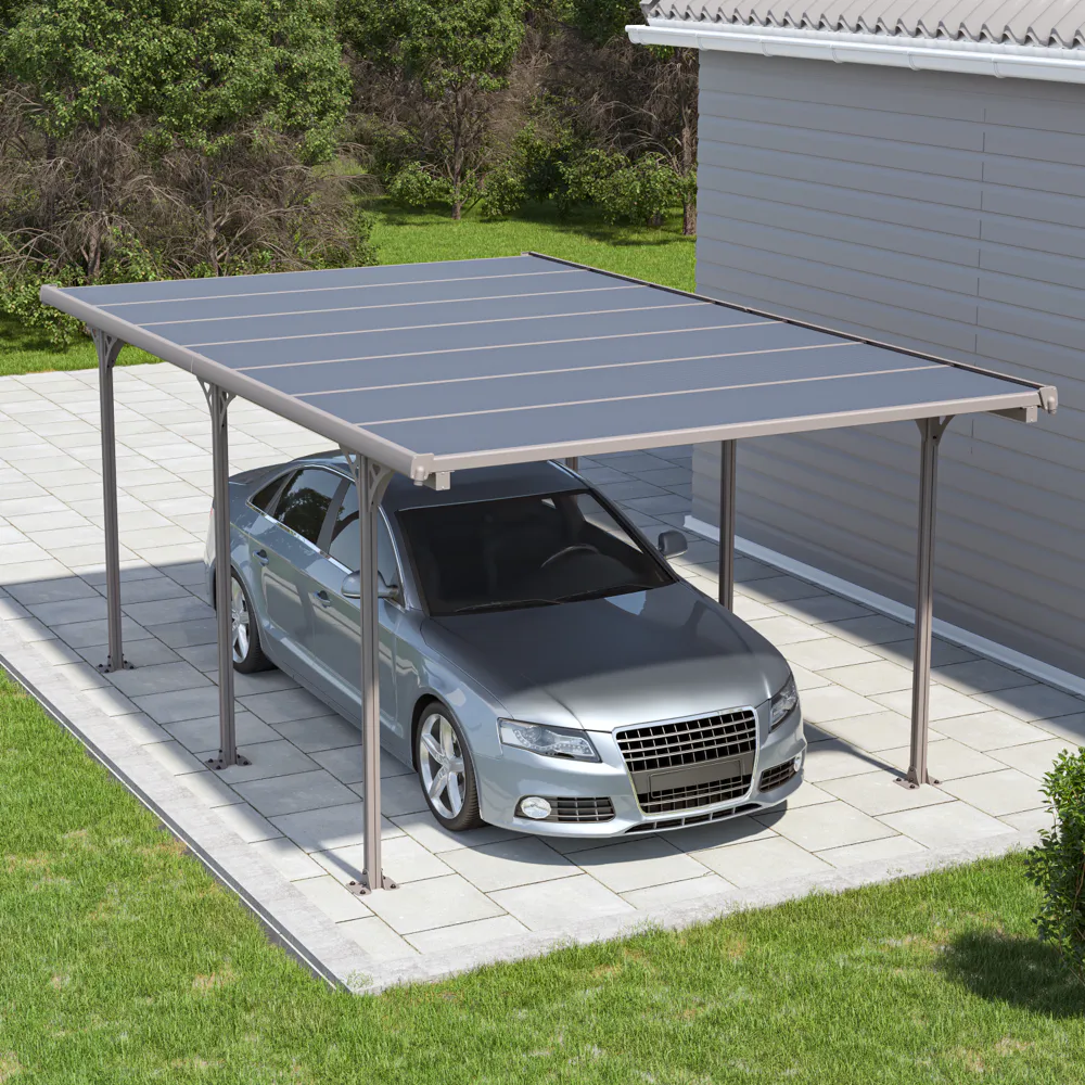 Tettoia per auto 502x313xh205cm in alluminio e policarbonato grigio caldo