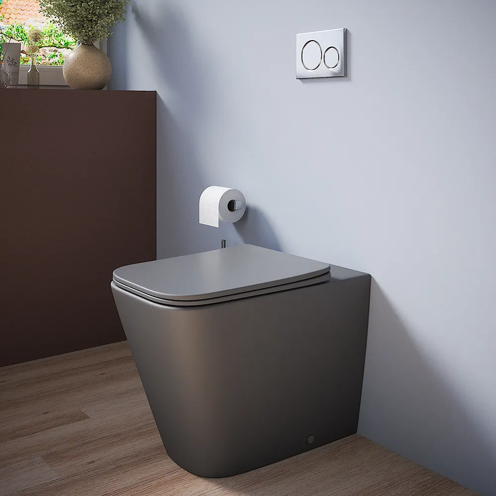 Vaso filomuro rimless in ceramica grigio opaco con sedile soft-close | Kyoto Vaso filomuro rimless in ceramica grigio opaco con sedile soft-close | Kyoto