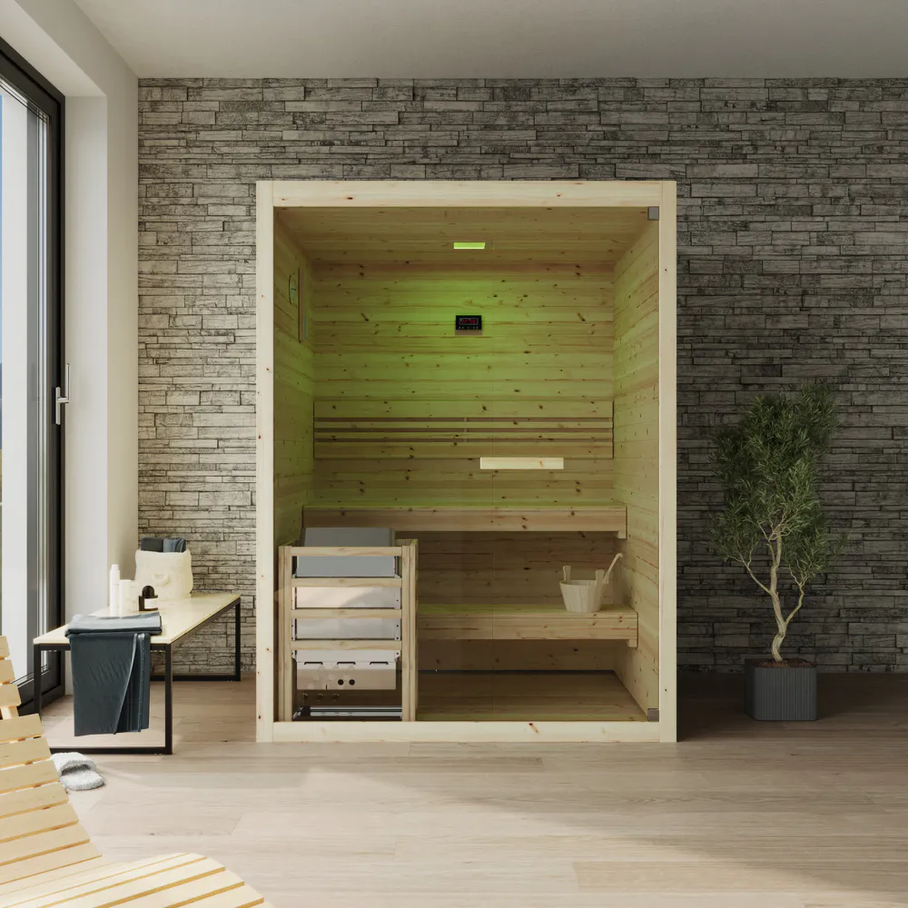 Sauna finlandese da interno 2 persone 120x120cm h200 in legno di abete | Nirva Sauna finlandese da interno 2 persone 120x120cm h200 in legno di abete | Nirva