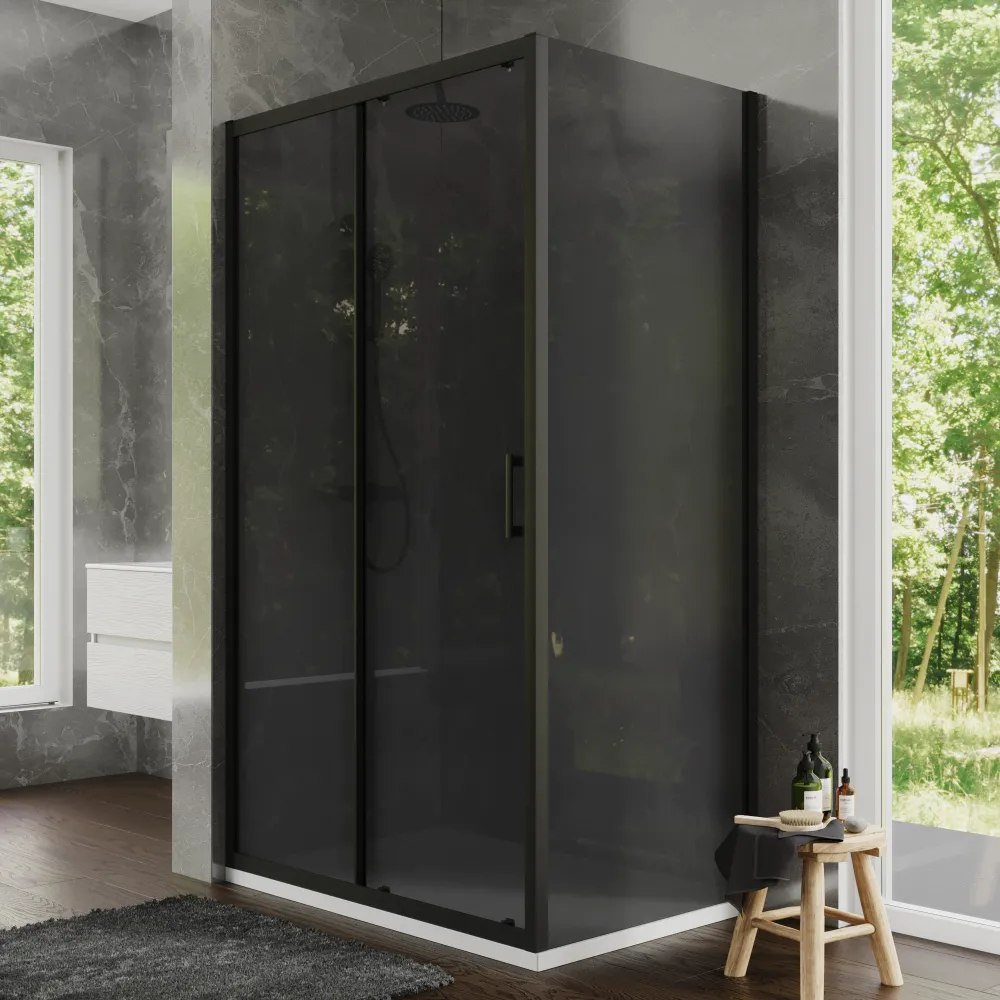 Box doccia 80x140 cm scorrevole profili nero opaco vetro temperato 6mm fumè anticalcare h198 | Tahiti Box doccia 80x140 cm scorrevole profili nero opaco vetro temperato 6mm fumè anticalcare h198 | Tahiti