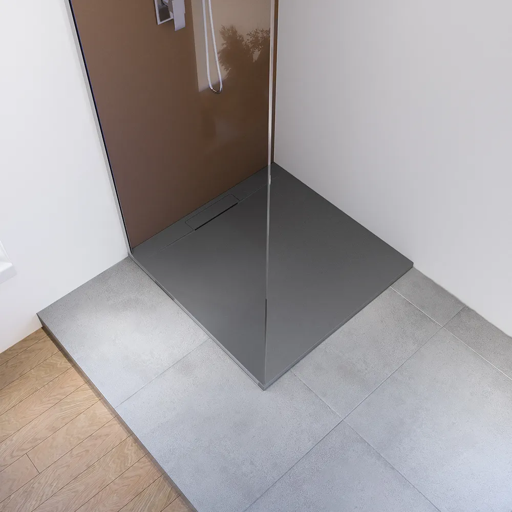 Piatto doccia 90x90 cm in marmoresina grigio effetto pietra | Paros Piatto doccia 90x90 cm in marmoresina grigio effetto pietra | Paros