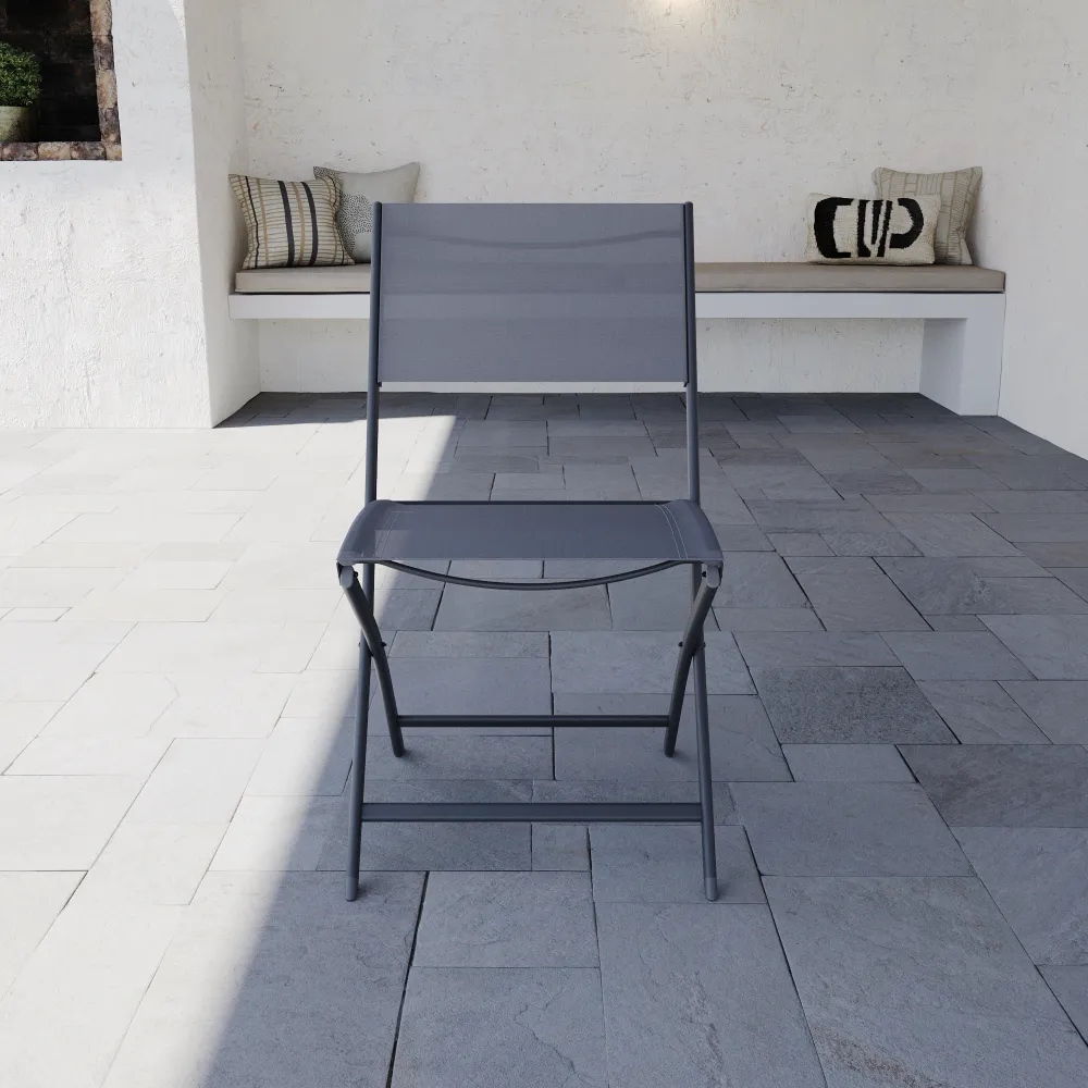 Set 4 sedie da esterno pieghievoli in textilene grigio scuro | Yalia Set 4 sedie da esterno pieghievoli in textilene grigio scuro | Yalia