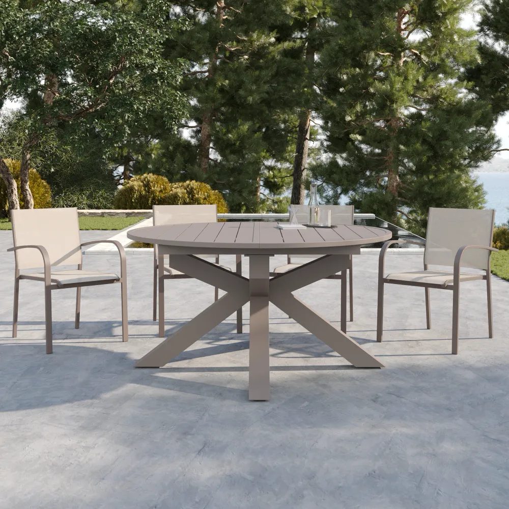 Tavolo da esterno ovale in alluminio tortora allungabile 145/199x75cm | Juma Tavolo da esterno ovale in alluminio tortora allungabile 145/199x75cm | Juma