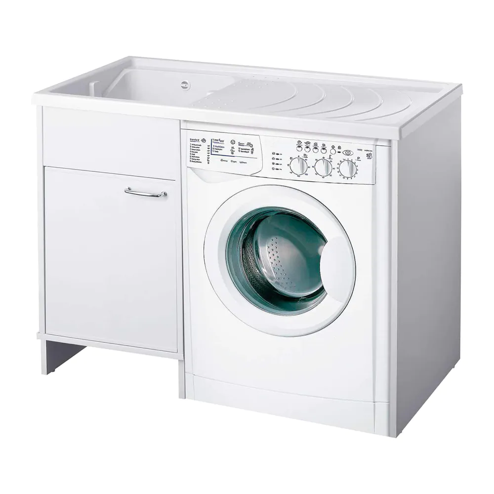 Lavatoio coprilavatrice 109x60cm in PVC bianco - vasca e asse in PP, sifone e troppopieno | Junior