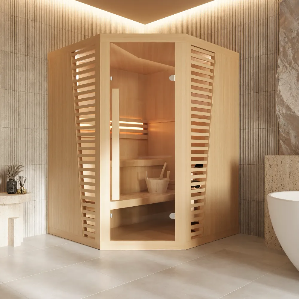 Sauna finlandese da interno 150x150cm h190cm in legno hemlock | Abisko