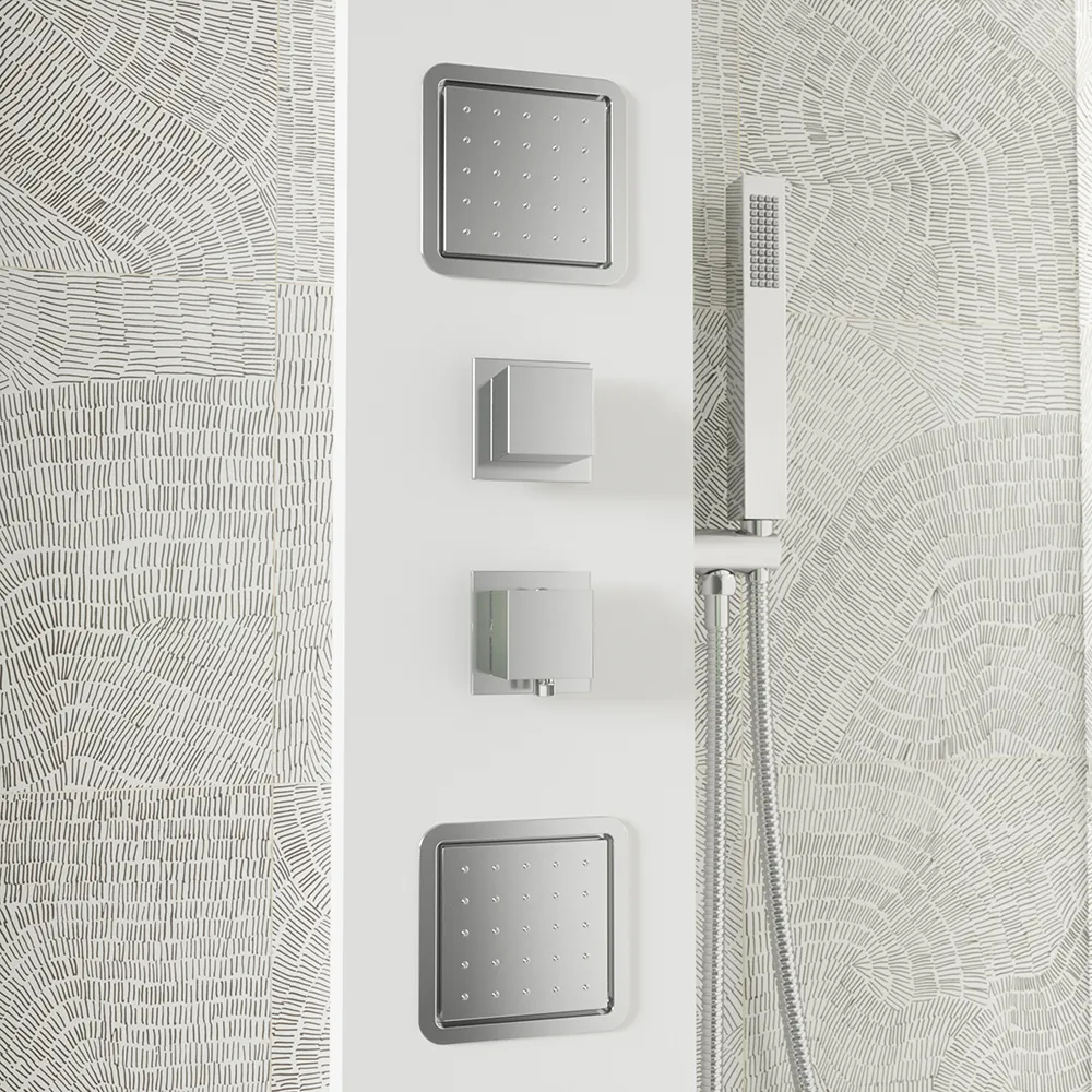 Pannello doccia in alluminio bianco opaco con doccino, 3 funzioni | Vernel Pannello doccia in alluminio bianco opaco con doccino, 3 funzioni | Vernel