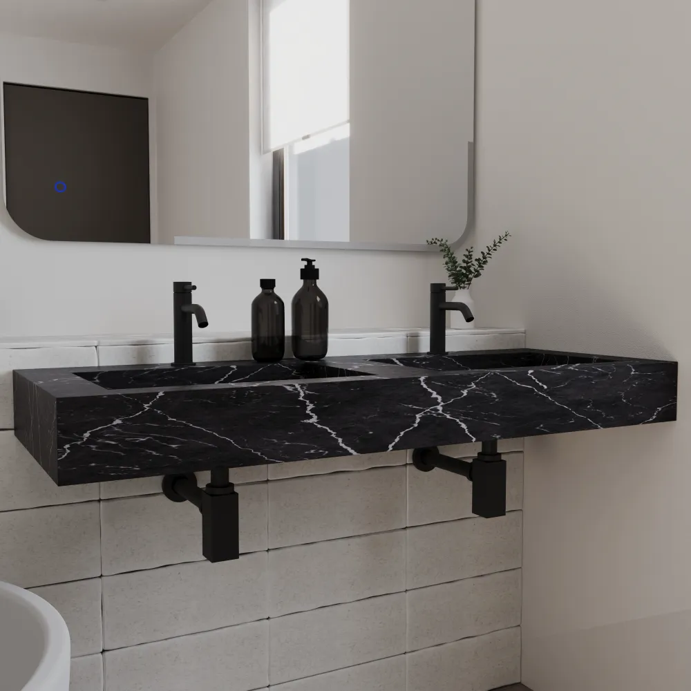 Lavabo sospeso doppia vasca in hpl 120cm effetto marmo scuro | Ledro