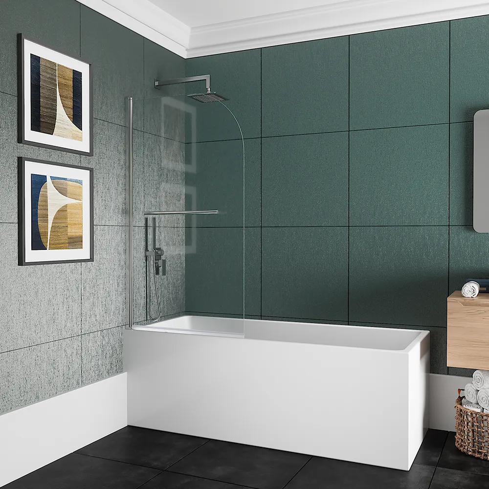 Parete sopravasca girevole 80 cm vetro trasparente e portasciugamani | Macao Parete sopravasca girevole 80 cm vetro trasparente e portasciugamani | Macao