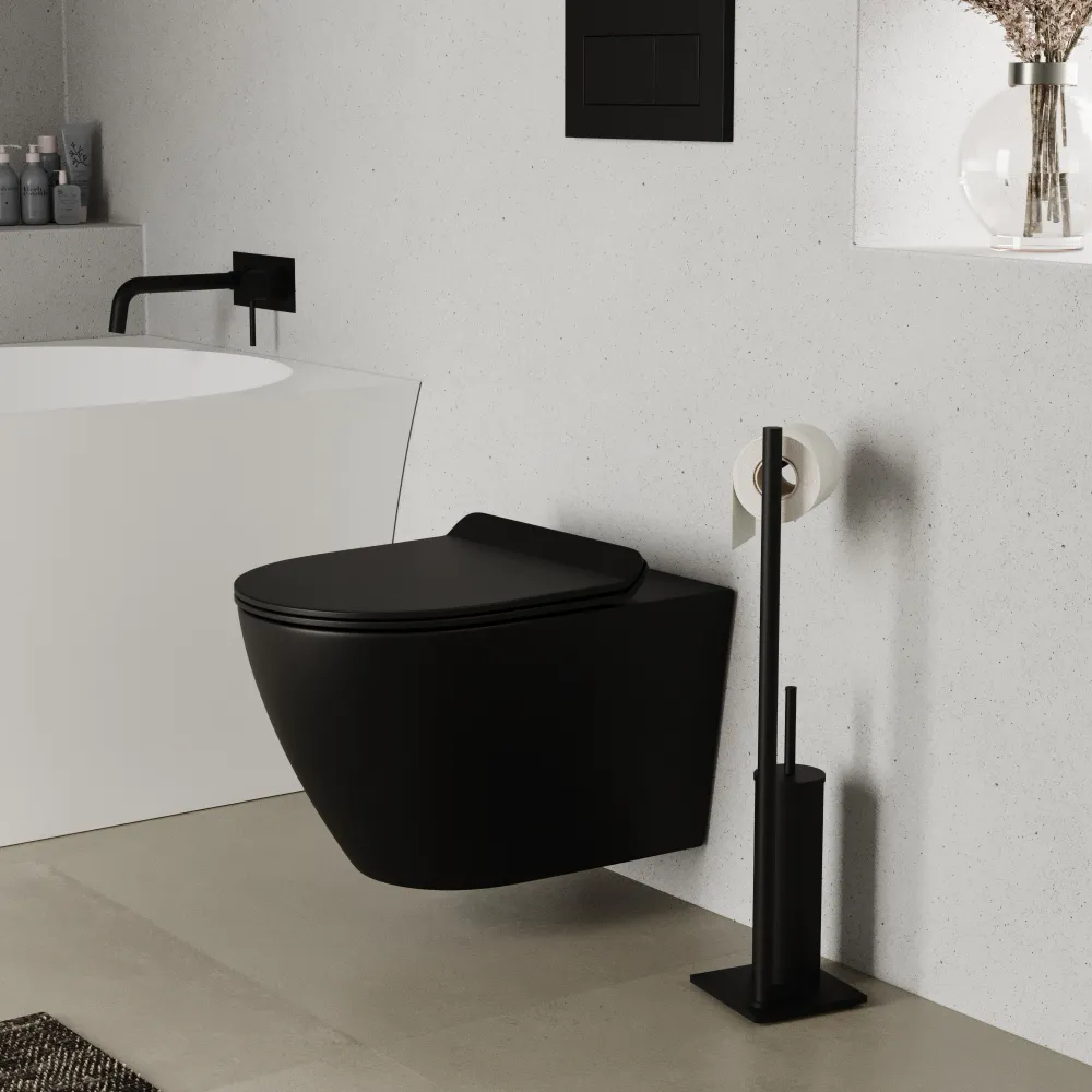 Vaso sospeso rimless in ceramica nero opaco con copri-wc soft-close | Sydney Vaso sospeso rimless in ceramica nero opaco con copri-wc soft-close | Sydney