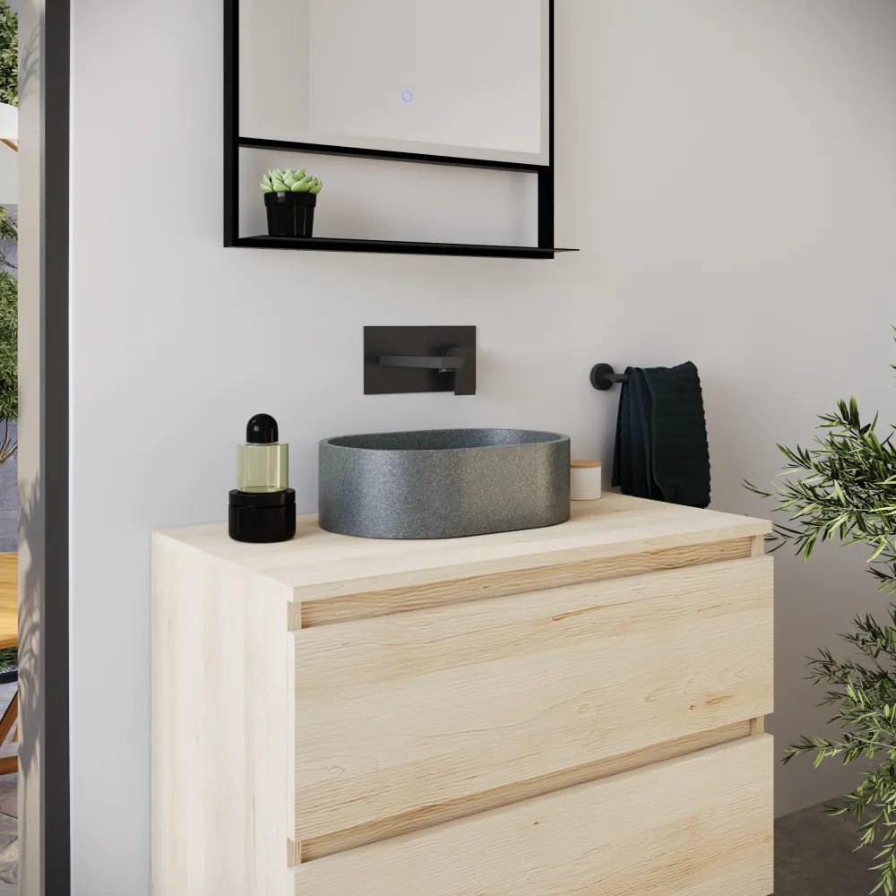 Lavabo da appoggio ovale in microcemento 40x28x12 cm grigio | Bolsena