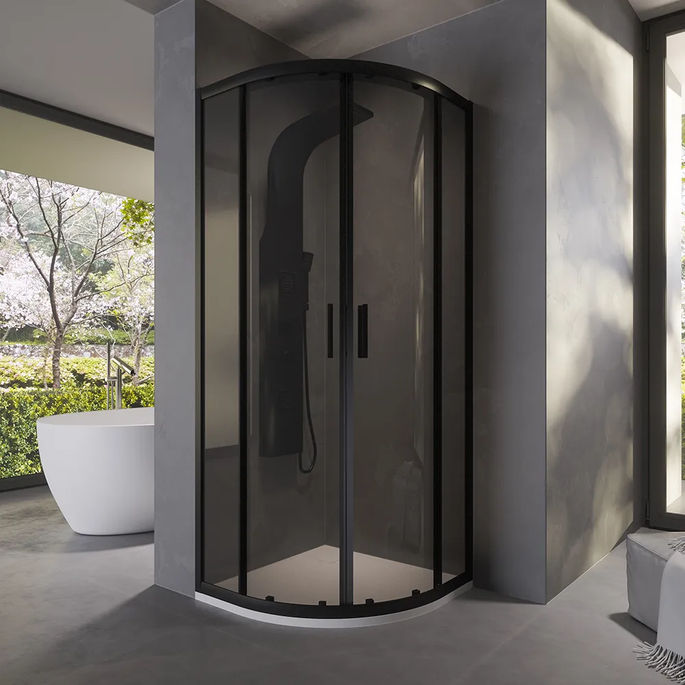 Box doccia 80x80 cm semicircolare doppio scorrevole profili neri vetro fumé h190 | Java Box doccia 80x80 cm semicircolare doppio scorrevole profili neri vetro fumé h190 | Java