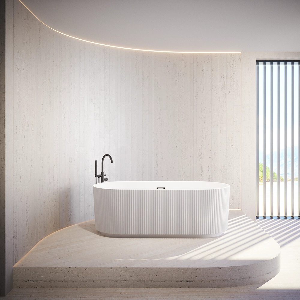 Vasca da bagno freestanding scanalata 170cm in acrilico bianco lucido | Iris Vasca da bagno freestanding scanalata 170cm in acrilico bianco lucido | Iris