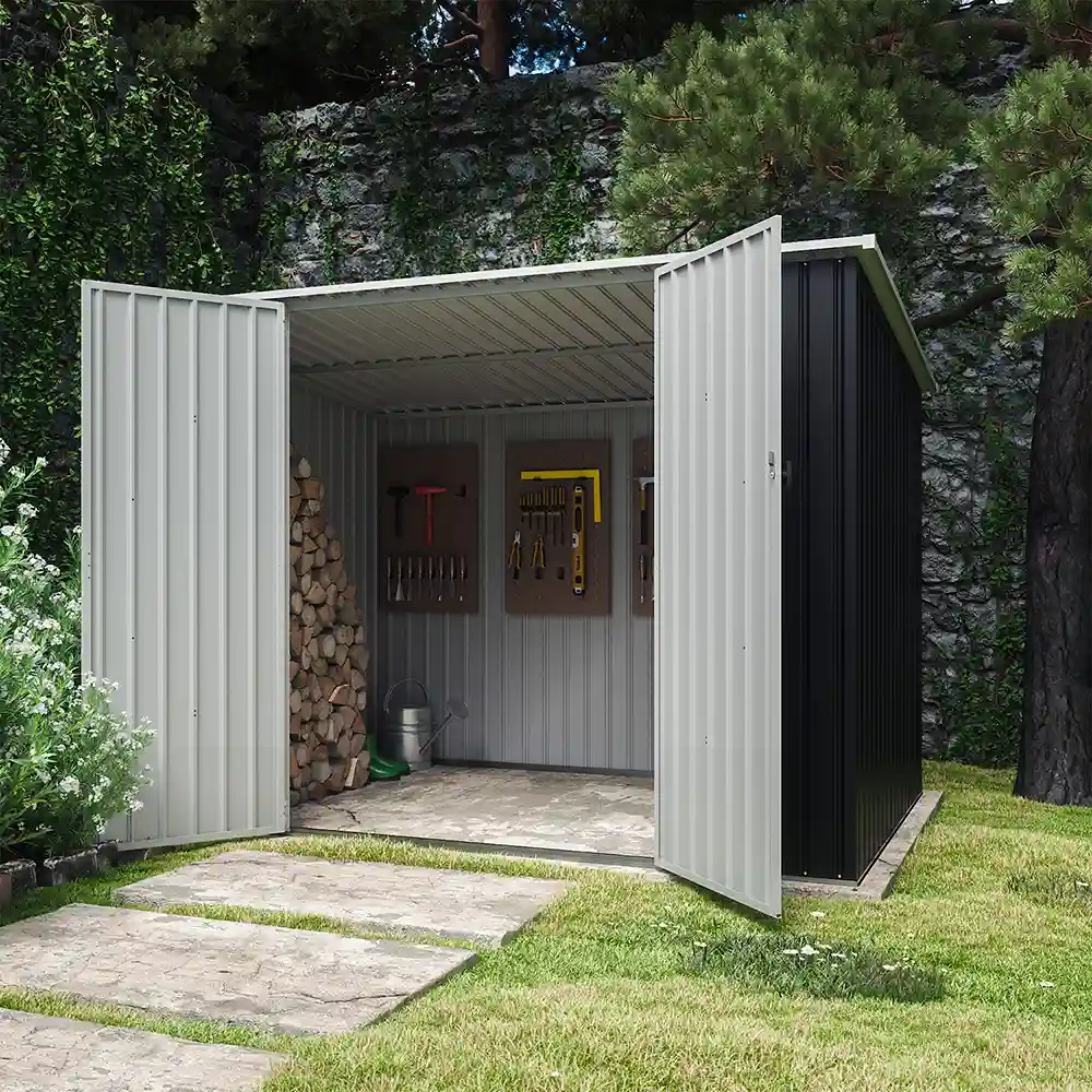 Casetta da giardino in acciaio zincato nero 2,77x1,93xh1,96m - 91kg - 5,35 metri quadri Casetta da giardino in acciaio zincato nero 2,77x1,93xh1,96m - 91kg - 5,35 metri quadri