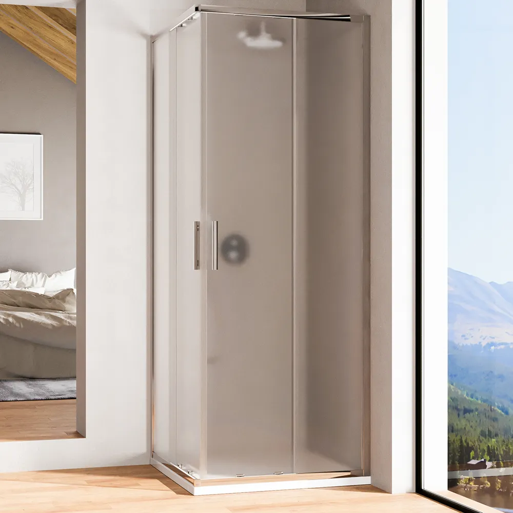 Box doccia angolare 80x120cm con profili cromati slim vetro 6mm opaco h190 | Portofino Box doccia angolare 80x120cm con profili cromati slim vetro 6mm opaco h190 | Portofino