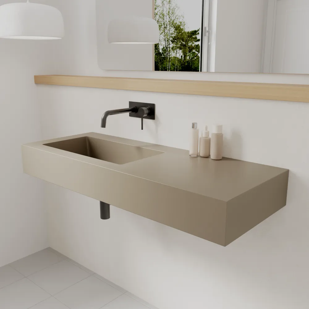 Lavabo sospeso in marmoresina 120cm vasca a sinistra beige opaco | Koro
