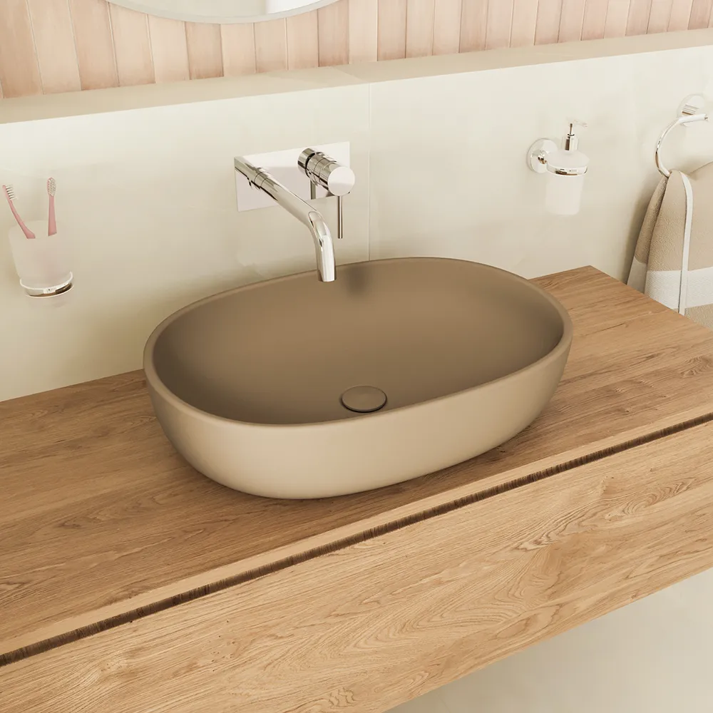 Lavabo da appoggio ovale 60x43x14,5cm tortora Lavabo da appoggio ovale 60x43x14,5cm tortora