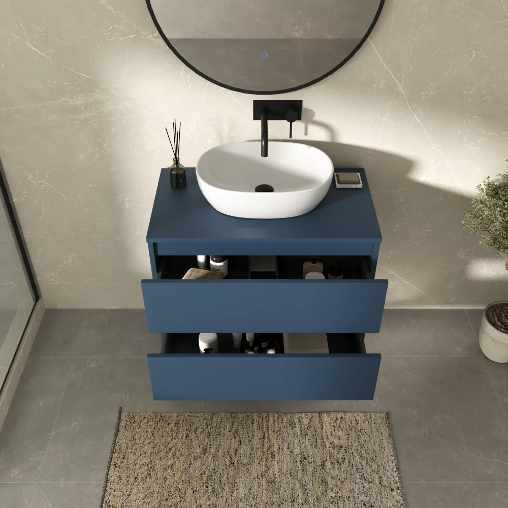 Mobile bagno sospeso 70cm due cassetti alby blue con top | Hexa