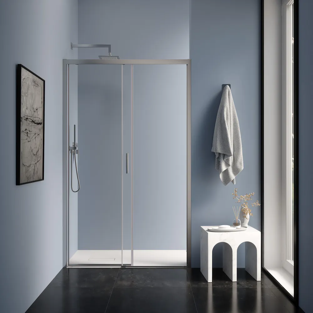 Porta doccia per nicchia scorrevole 130 cm profili cromati vetro 6mm trasparente h190 | Cuba