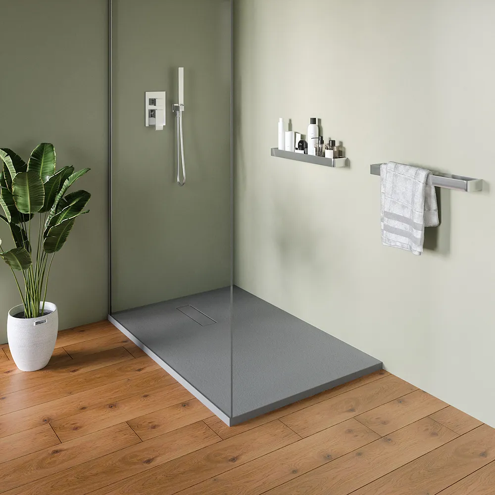 Piatto doccia 80x100 cm in marmoresina grigio effetto pietra | Merlera Piatto doccia 80x100 cm in marmoresina grigio effetto pietra | Merlera