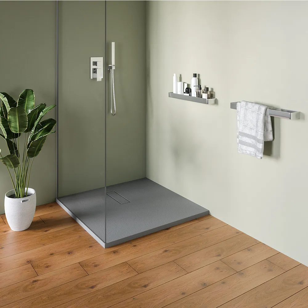 Piatto doccia 90x90 cm in marmoresina grigio effetto pietra | Merlera Piatto doccia 90x90 cm in marmoresina grigio effetto pietra | Merlera