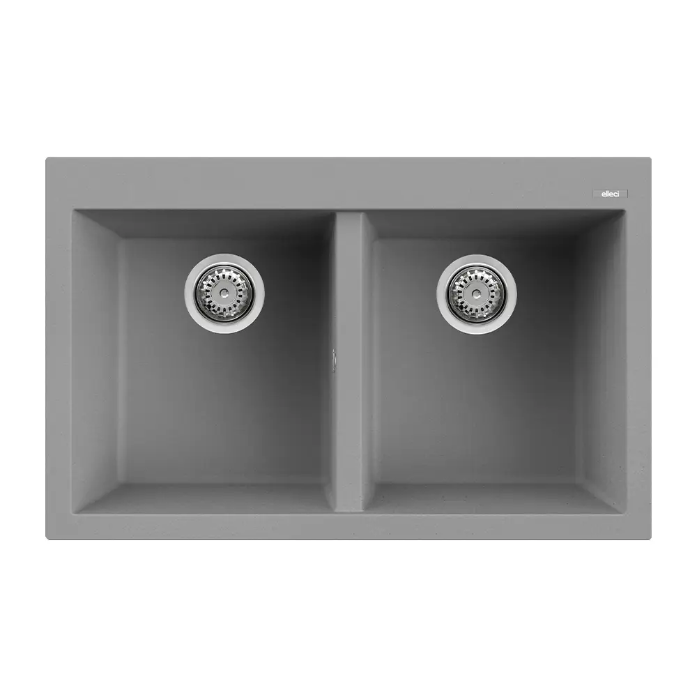 Elleci lavello da cucina 2 vasche 79x50cm in granitek cemento installazione sopratop | Quadra 350 Elleci lavello da cucina 2 vasche 79x50cm in granitek cemento installazione sopratop | Quadra 350