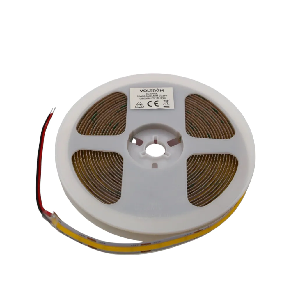 Striscia LED COB 24V 512LED/m 5m tagliabile ogni 3,125cm 15W/m luce calda 2700K