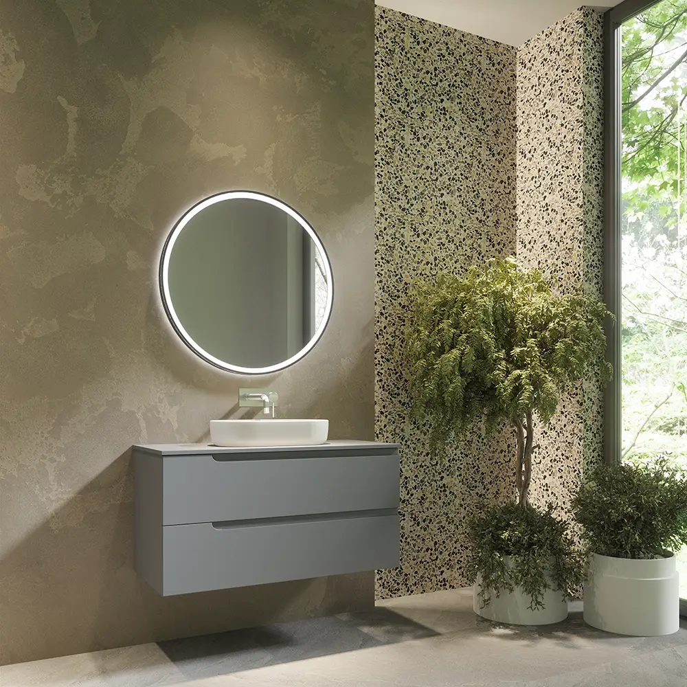 Mobile bagno sospeso 120 cm due cassetti color grigio opaco con top | Moor Mobile bagno sospeso 120 cm due cassetti color grigio opaco con top | Moor