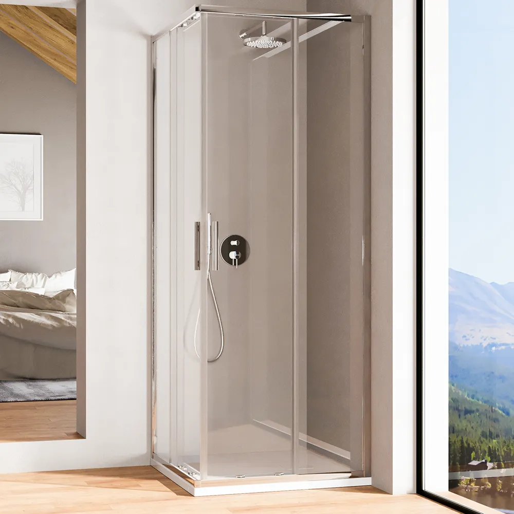 Box doccia angolare 70x70cm con profili cromati slim vetro 6mm trasparente h190 | Portofino Box doccia angolare 70x70cm con profili cromati slim vetro 6mm trasparente h190 | Portofino