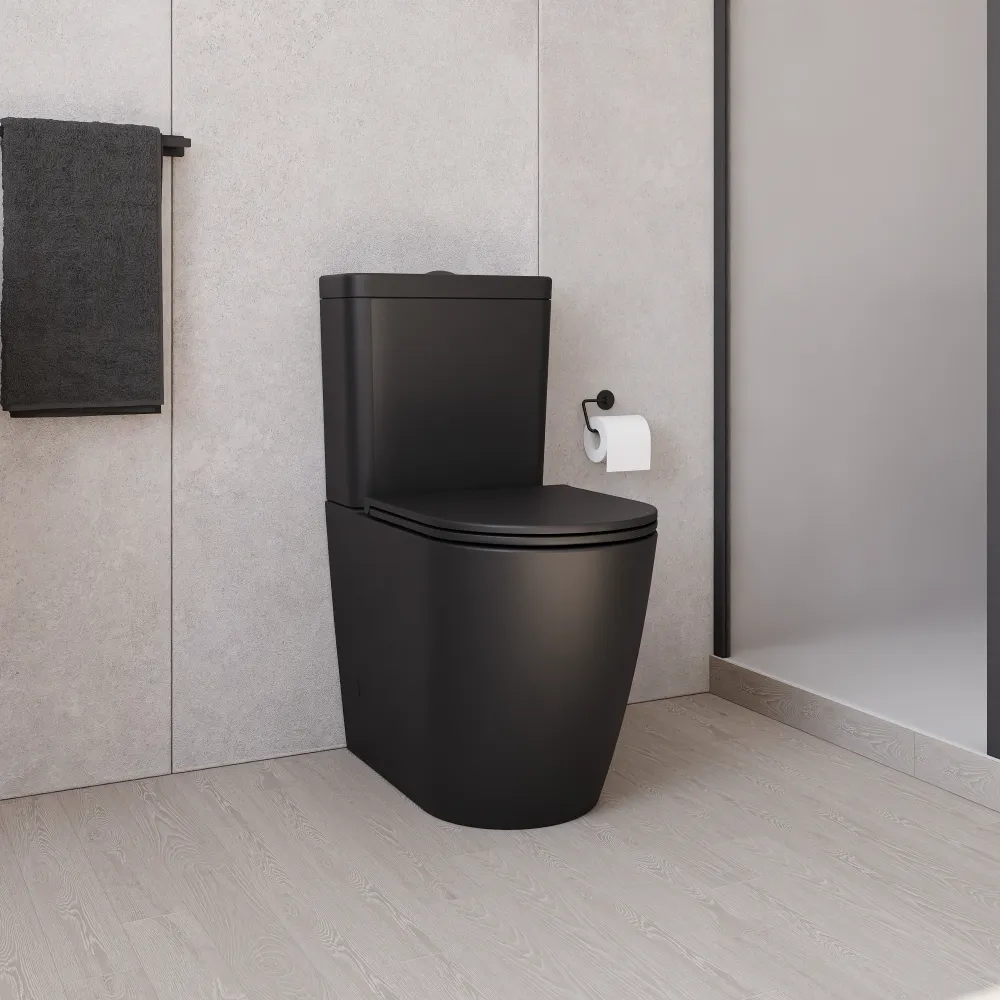 Vaso filomuro monoblocco h44,5cm tornado con cassetta e sedile copri-wc nero opaco | Europa Comfort