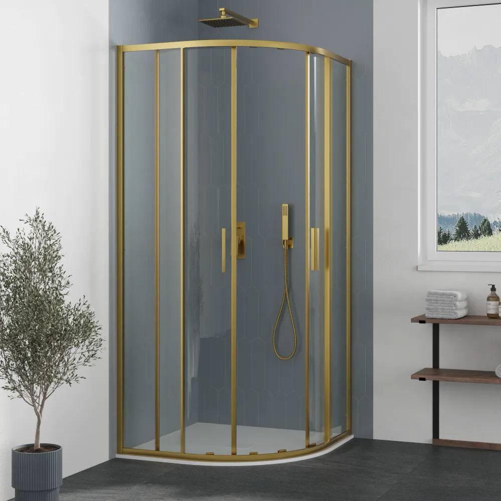 Box doccia semicircolare 90x90cm profili oro spazzolato slim vetro 6mm trasparente anticalcare h190 | Portofino Box doccia semicircolare 90x90cm profili oro spazzolato slim vetro 6mm trasparente anticalcare h190 | Portofino