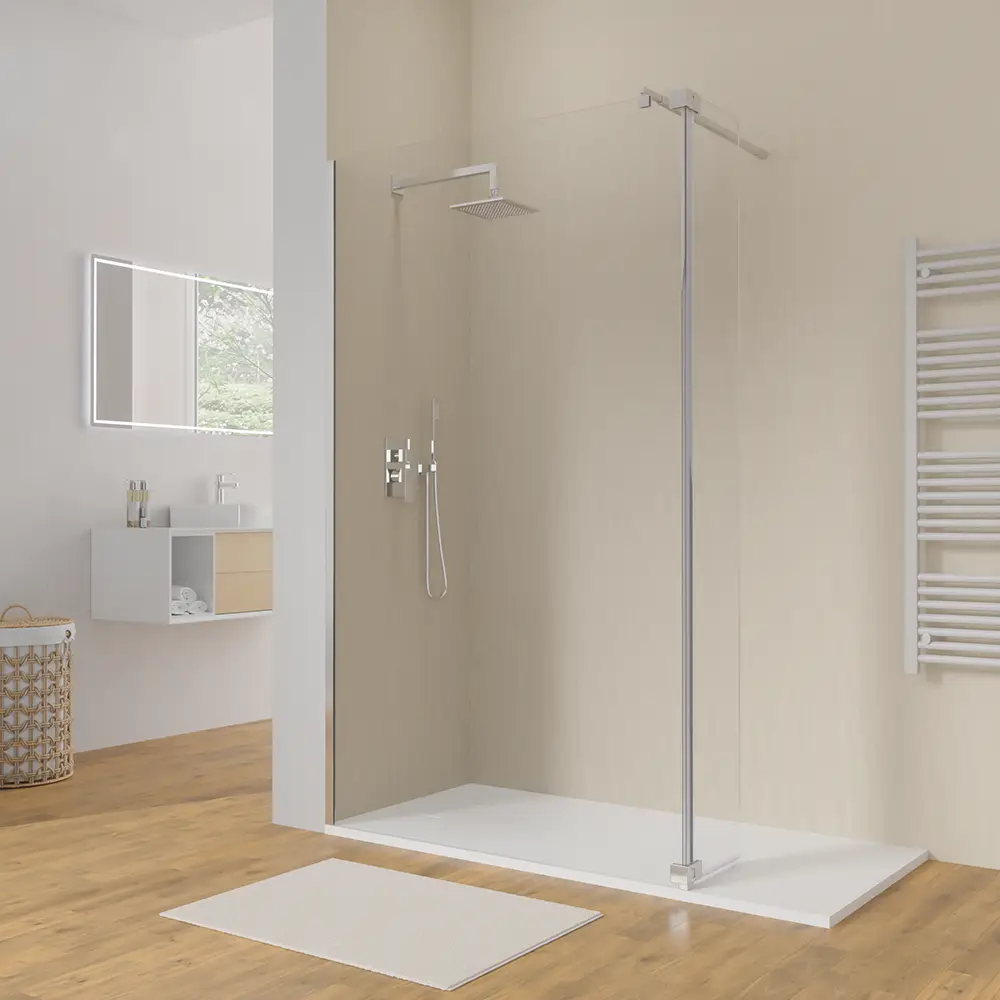 Doccia walk-in 150cm + anta 30cm vetro 8mm trasparente profili cromo | Keros Doccia walk-in 150cm + anta 30cm vetro 8mm trasparente profili cromo | Keros