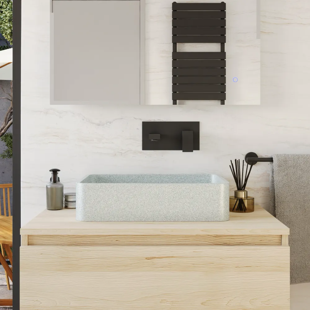 Lavabo da appoggio rettangolare in microcemento 50x32,5x12 cm bianco | Lesina Lavabo da appoggio rettangolare in microcemento 50x32,5x12 cm bianco | Lesina