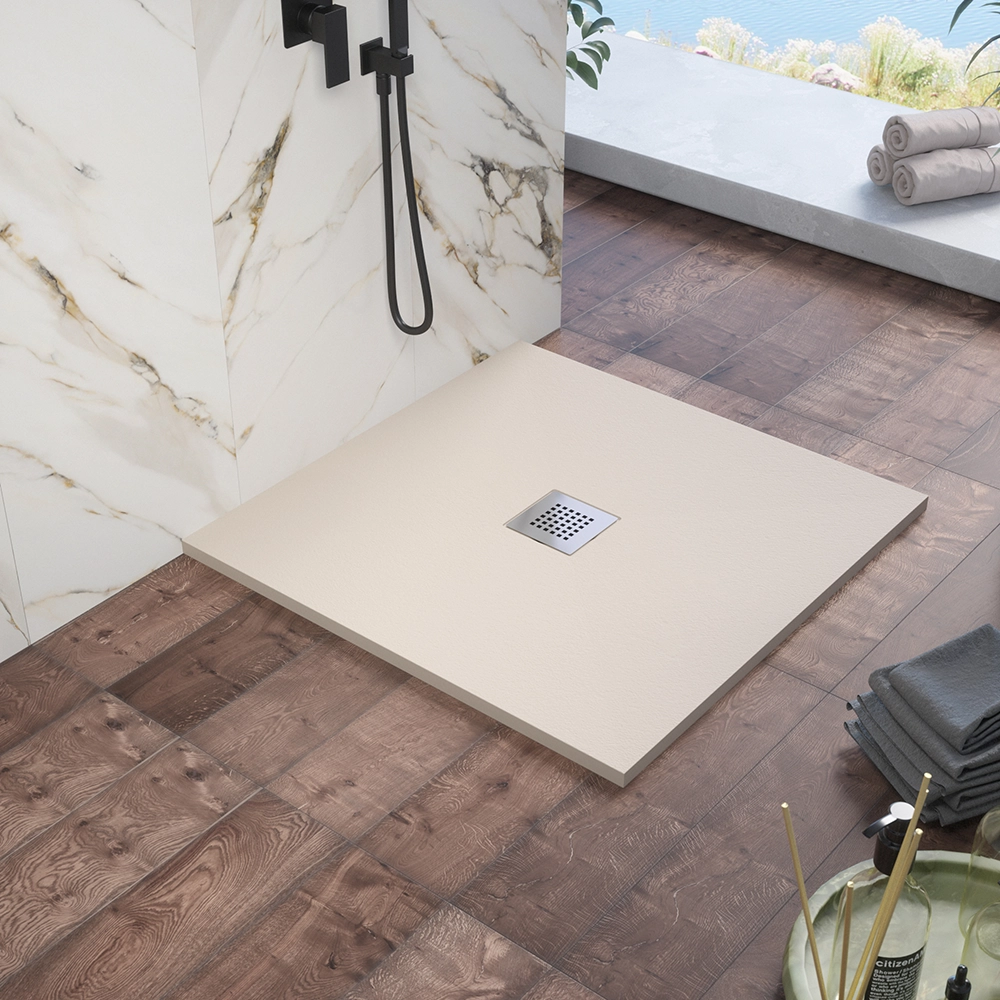 Piatto doccia 90x90cm in marmoresina avorio effetto pietra | Kos Piatto doccia 90x90cm in marmoresina avorio effetto pietra | Kos